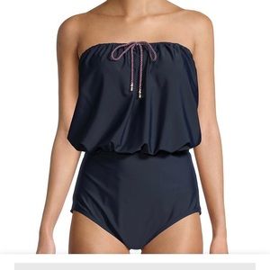 Tommy Hilfiger NWT Strapless Blouson one piece swimsuit navy